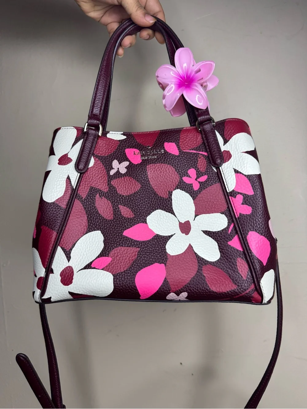 kate spade Floral Dome Satchel in Burgundy, Pink & White